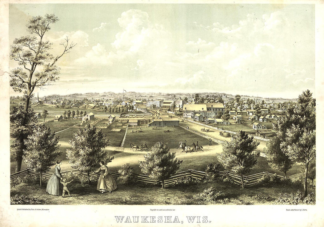 This old map of Waukesha,Wisconsin / Lith. &amp; Published by Kurz &amp; Seifert, Milwaukee ; Drawn After Nature by L. Kurz from 1857 was created by Louis Kurz in 1857