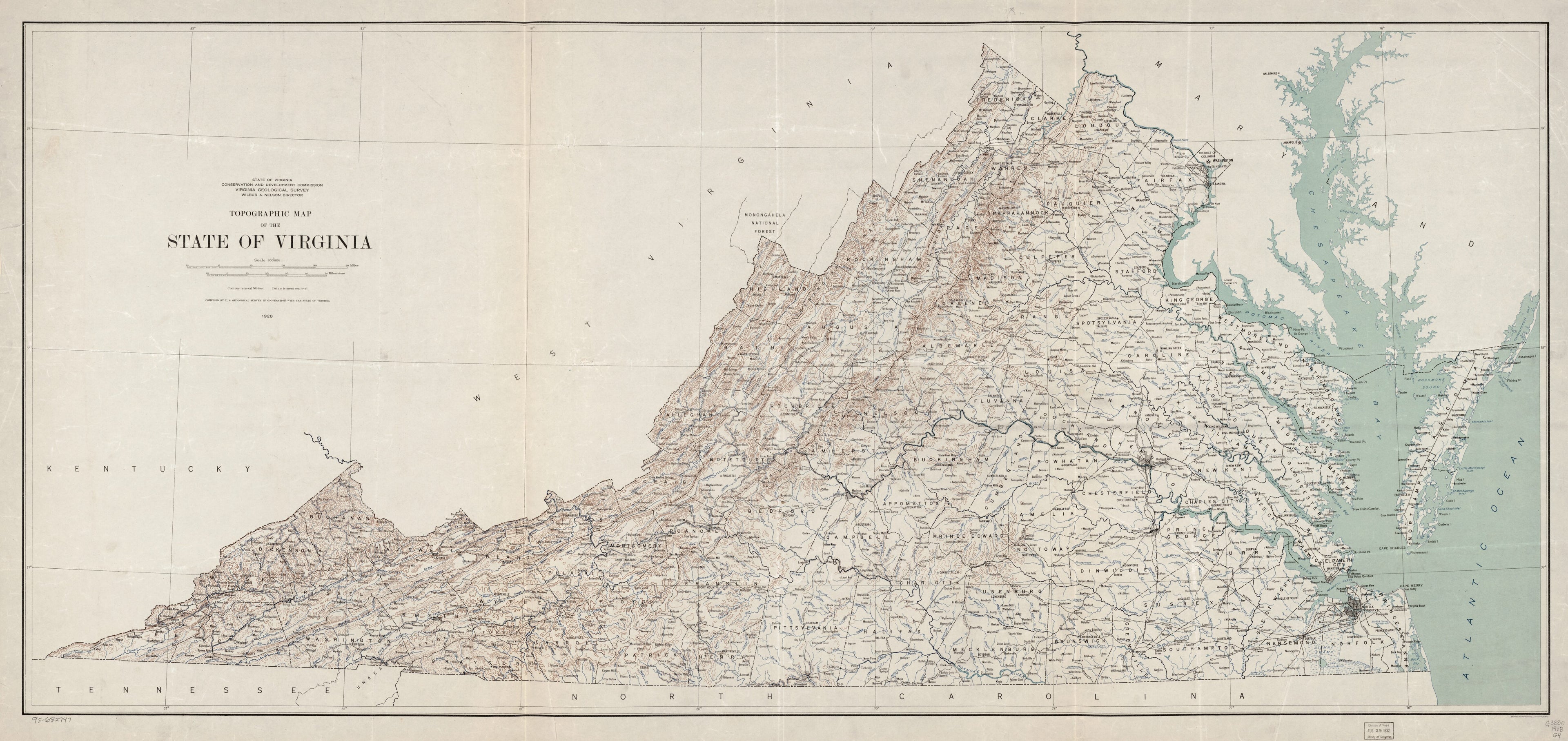 This old map of Topographic Map of the State of Virginia from 1928 was created by  Geological Survey (U.S.),  Virginia Geological Survey in 1928