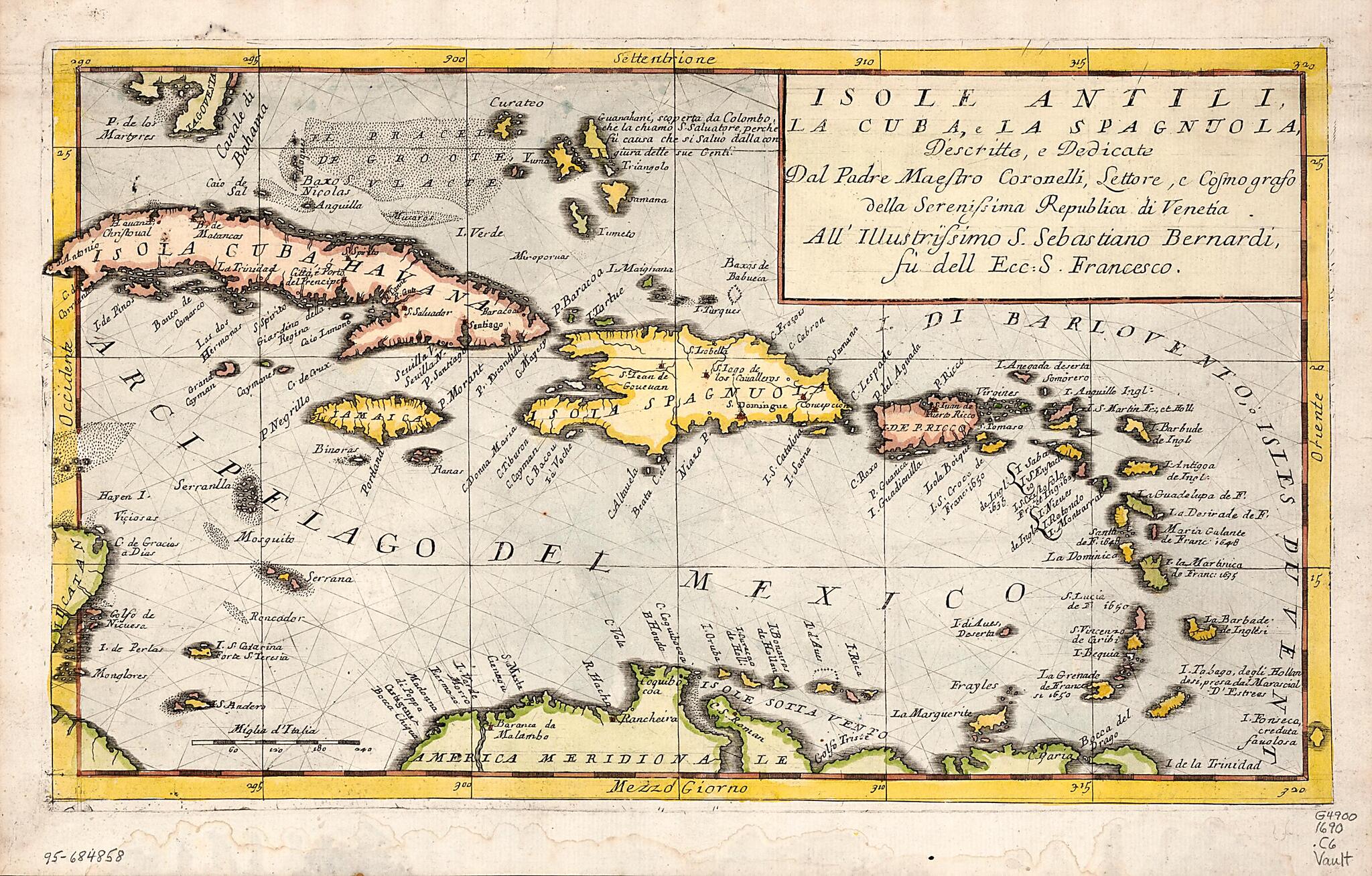 Isole Antili, La Cuba E La Spagnuola 1690 by Relic Map Company