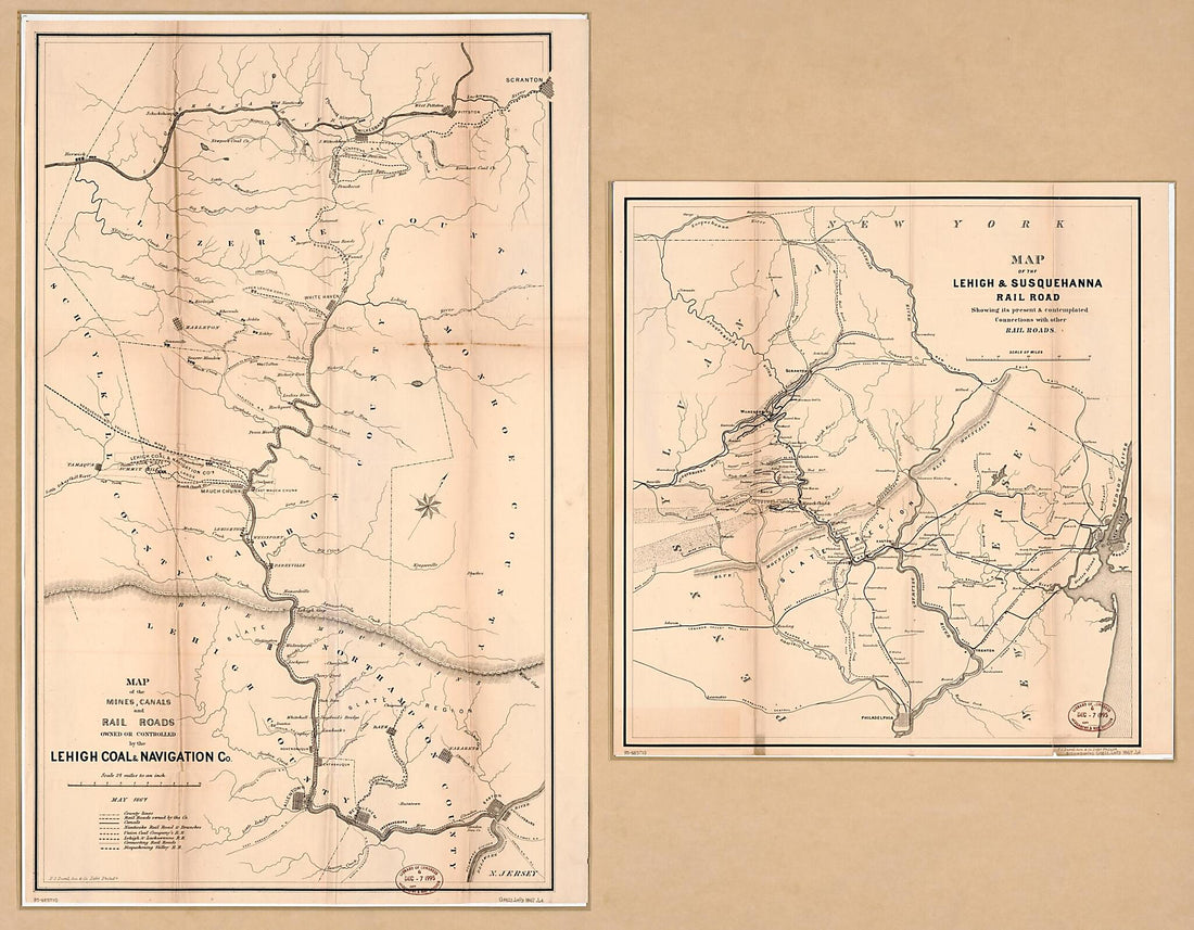 This old map of Map of the Mines, Canals, and Rail Roads Owned Or Controlled by the Lehigh Coal &amp; Navigation County : Lehigh and Wyoming Valleys, Pennsylvania from 1867 was created by  John C. Clark &amp; Son,  Lehigh Coal and Navigation Company,  P.S. Duval