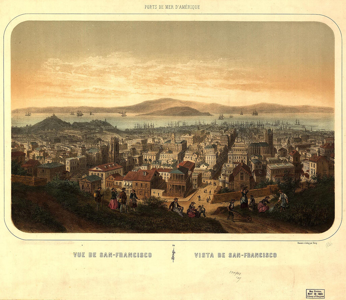 Francisco Vista De San-Francisco / Dessiné Et Lithog. Par Deroy 1860 by Relic Map Company