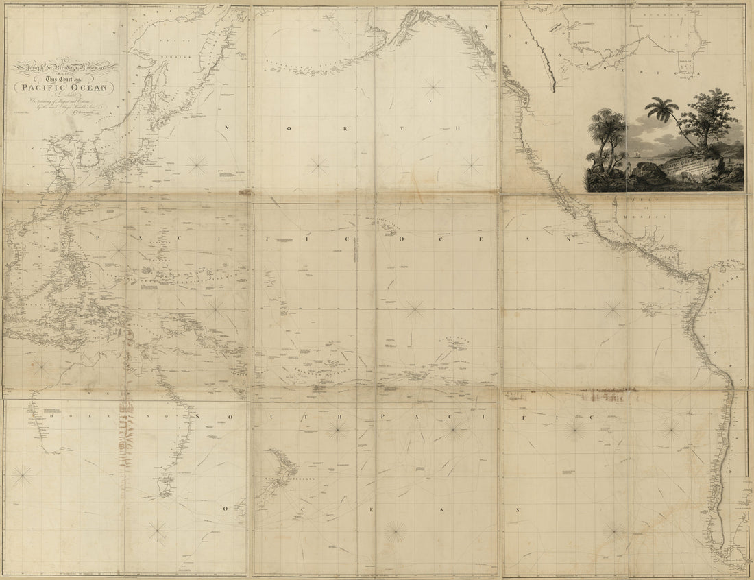 This old map of Chart of the Pacific Ocean : Drawn from a Great Number of Printed and Ms. Journals from 1798 was created by George Allen, Aaron Arrowsmith, T. (Thomas) Foot, José De Mendoza Y Riós in 1798