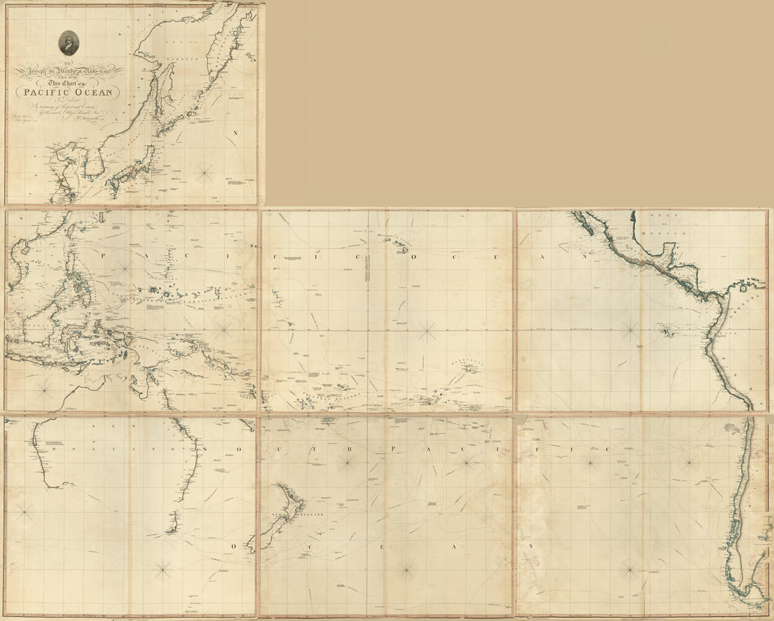 This old map of Chart of the Pacific Ocean : Drawn from a Great Number of Printed and Ms. Journals from 1798 was created by George Allen, Aaron Arrowsmith, T. (Thomas) Foot, José De Mendoza Y Riós in 1798