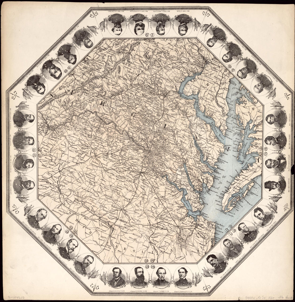 Map of 100 Miles Around Richmond in 1860 by Relic Map Company