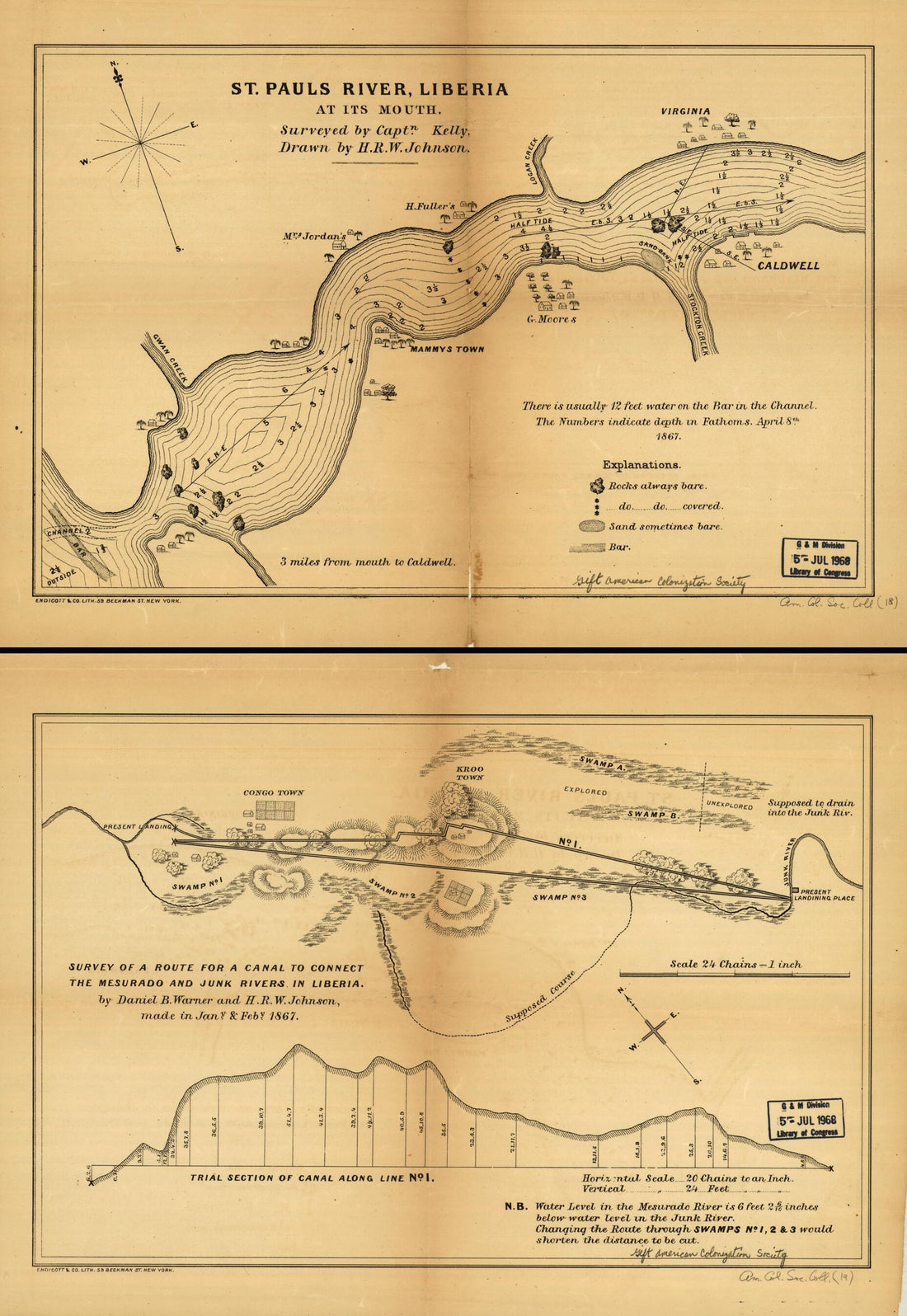 This old map of St. Pauls River, Liberia at Its Mouth from 1867 was created by Captn Kelly in 1867