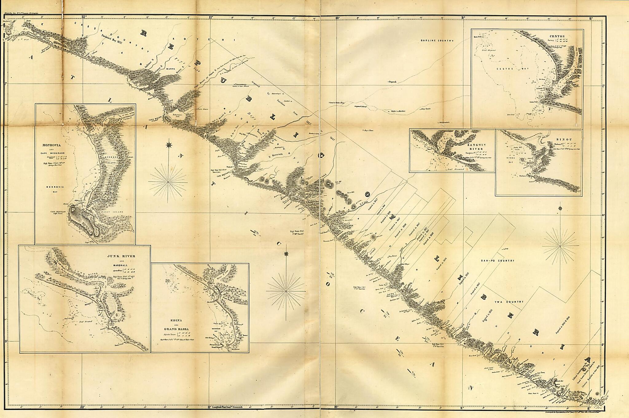 This old map of Republic of Liberia from 1853 was created by William Francis Lynch,  United States. Navy Department in 1853