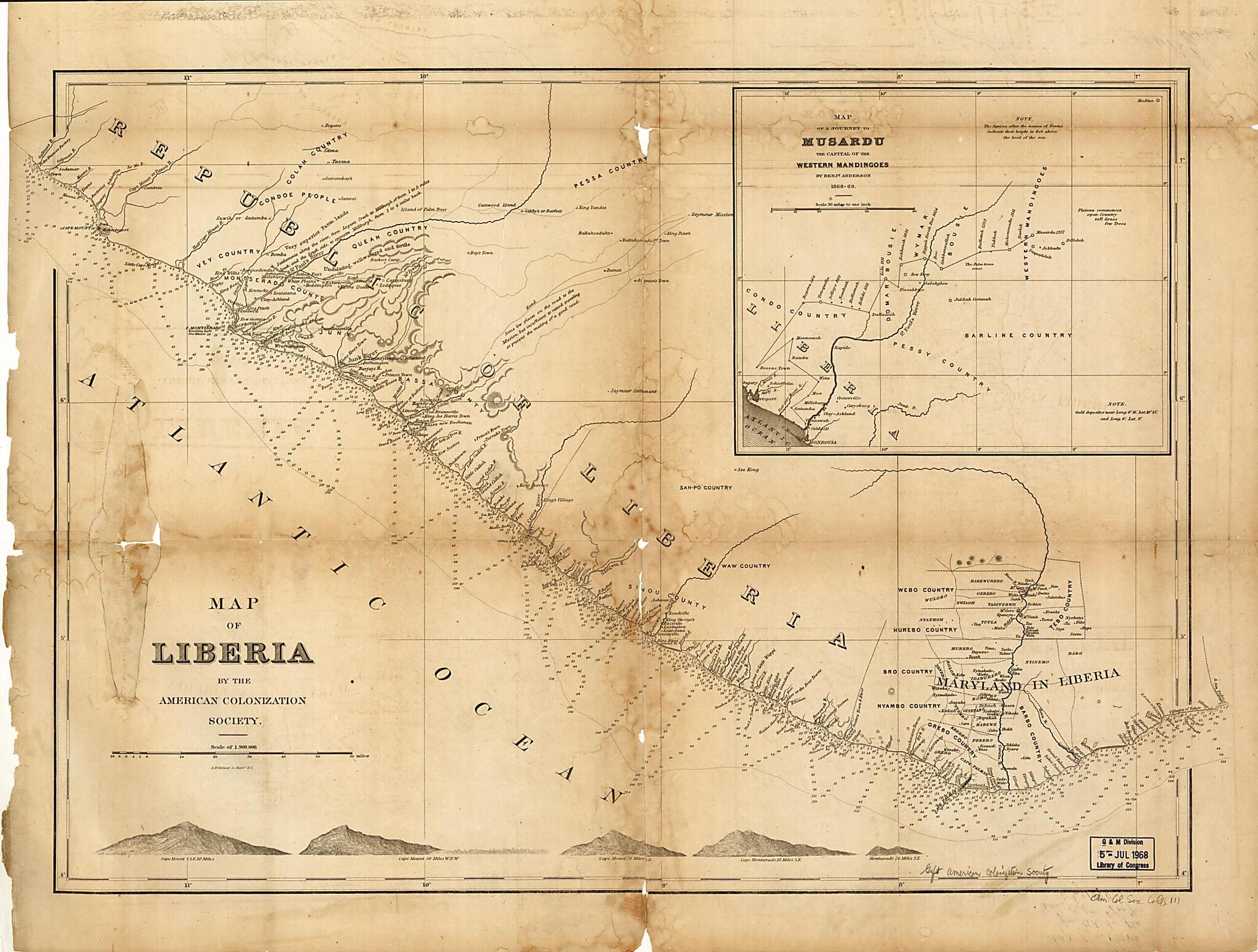 This old map of Map of Liberia from 1870 was created by  American Colonization Society, D. McClelland in 1870