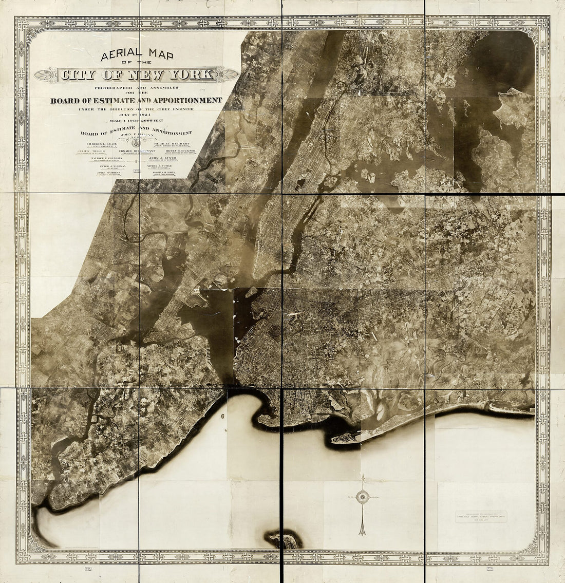 This old map of Aerial Map of the City of New York from 1924 was created by  Fairchild Aerial Camera Corporation,  New York (N.Y.). Board of Estimate and Apportionment,  New York (N.Y.). Chief Engineer, Arthur S. (Arthur Smith) Tuttle in 1924