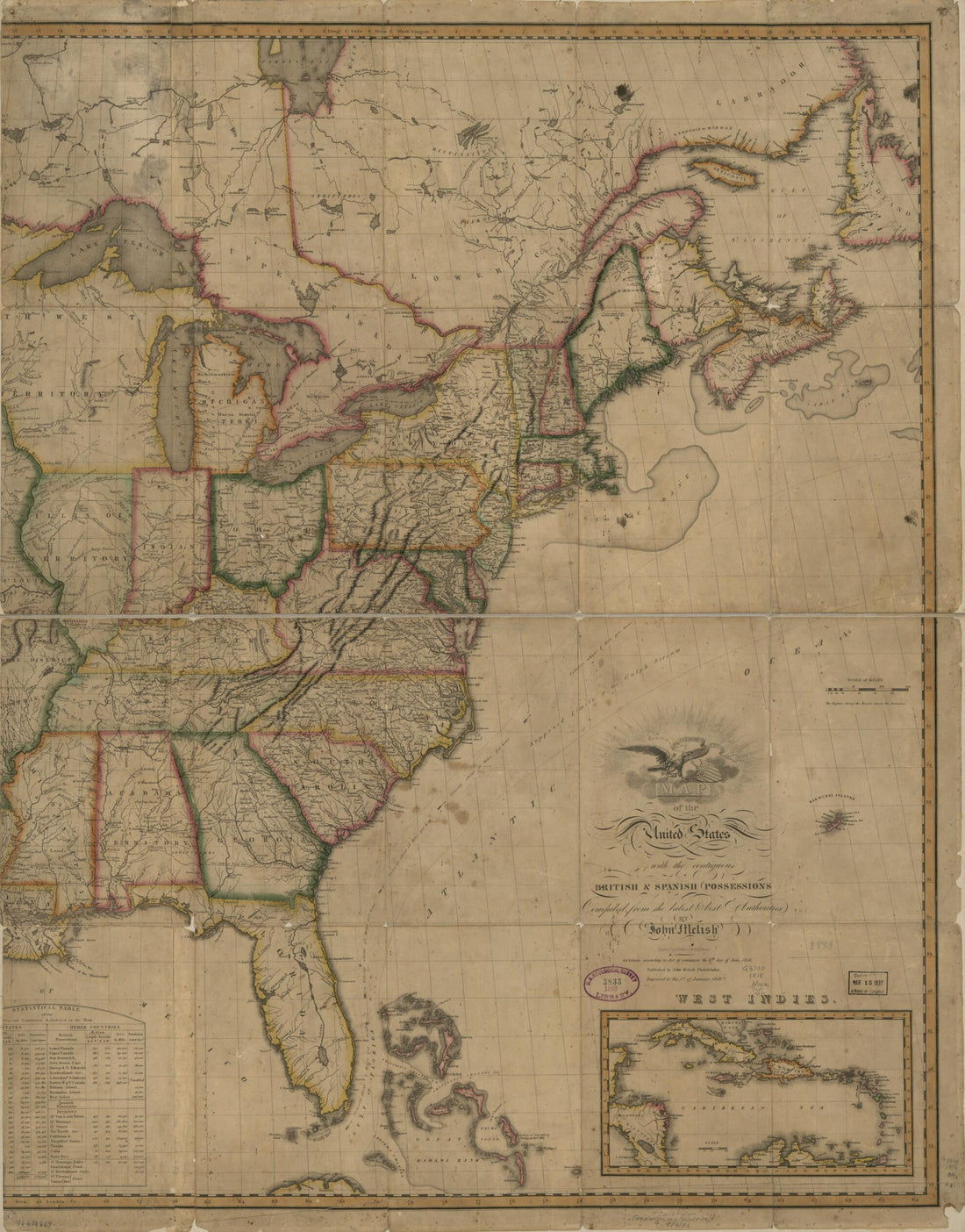 This old map of Map of the United States of America : With the Contiguous British and Spanish Possessions from 1818 was created by John Melish, Henry Schenck Tanner, J. (John) Vallance in 1818