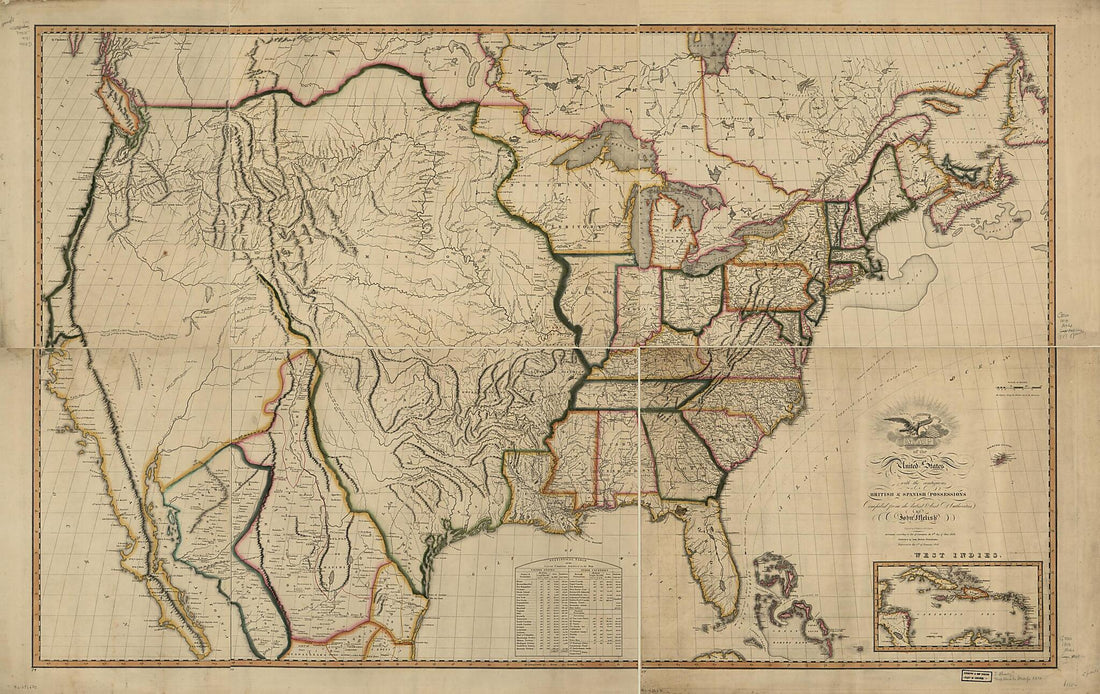 This old map of Map of the United States of America : With the Contiguous British and Spanish Possessions from 1818 was created by John Melish, Henry Schenck Tanner, J. (John) Vallance in 1818