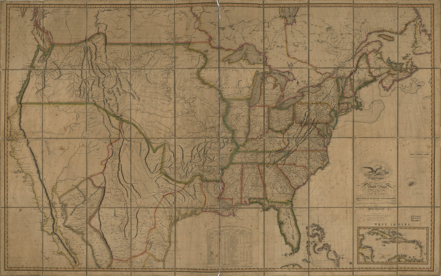 This old map of Map of the United States of America : With the Contiguous British and Spanish Possessions from 1818 was created by John Melish, Henry Schenck Tanner, J. (John) Vallance in 1818