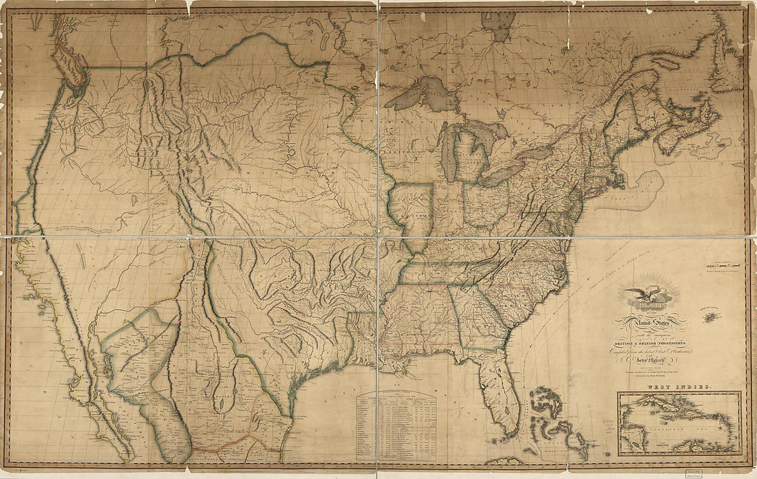 This old map of Map of the United States of America : With the Contiguous British and Spanish Possessions from 1816 was created by John Melish, Henry Schenck Tanner, J. (John) Vallance in 1816