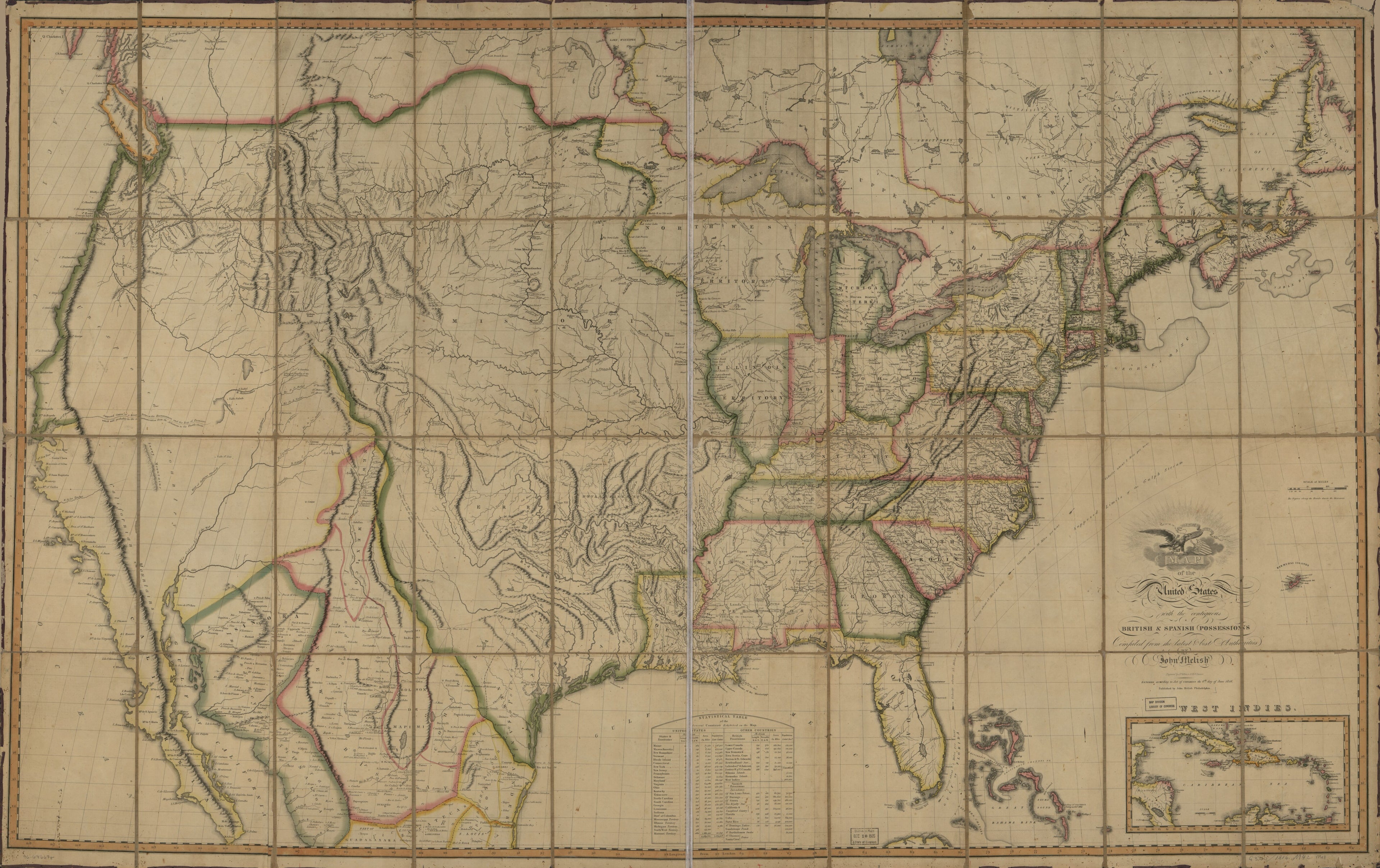 This old map of Map of the United States of America : With the Contiguous British and Spanish Possessions from 1816 was created by John Melish, James Monroe, Henry Schenck Tanner, J. (John) Vallance in 1816