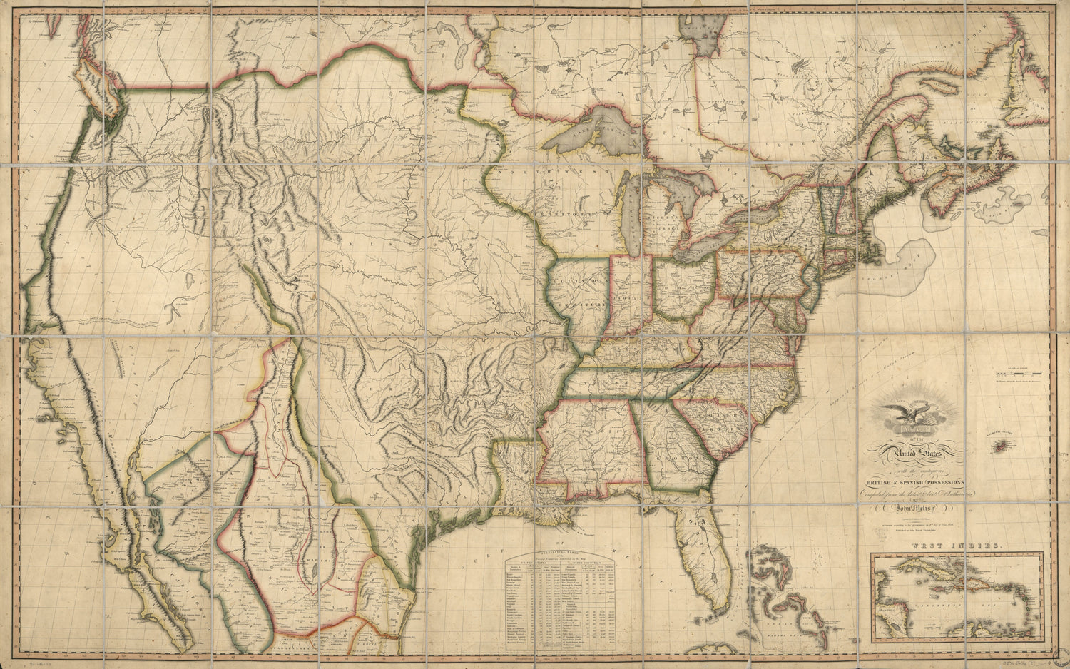 This old map of Map of the United States of America : With the Contiguous British and Spanish Possessions from 1816 was created by John Melish, Henry Schenck Tanner, J. (John) Vallance in 1816