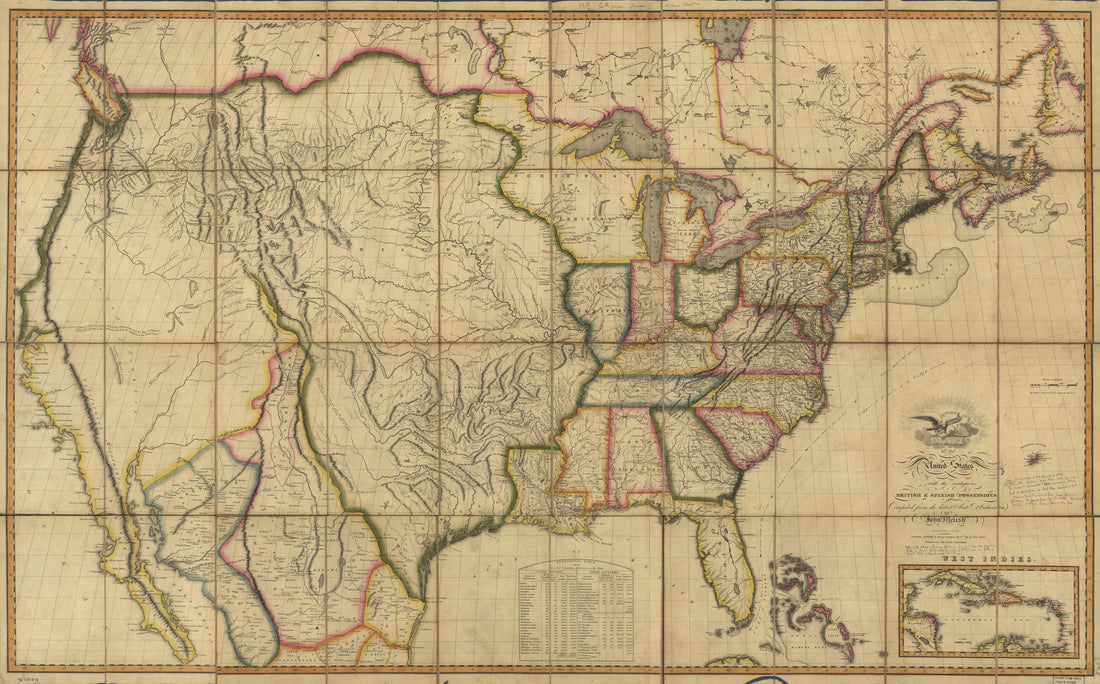 This old map of Map of the United States of America : With the Contiguous British and Spanish Possessions from 1816 was created by John Melish, Henry Schenck Tanner, J. (John) Vallance in 1816