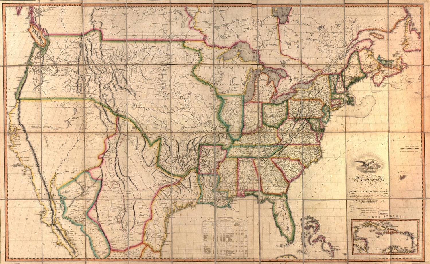 This old map of Map of the United States of America : With the Contiguous British and Spanish Possessions from 1819 was created by John Melish, Henry Schenck Tanner, J. (John) Vallance in 1819