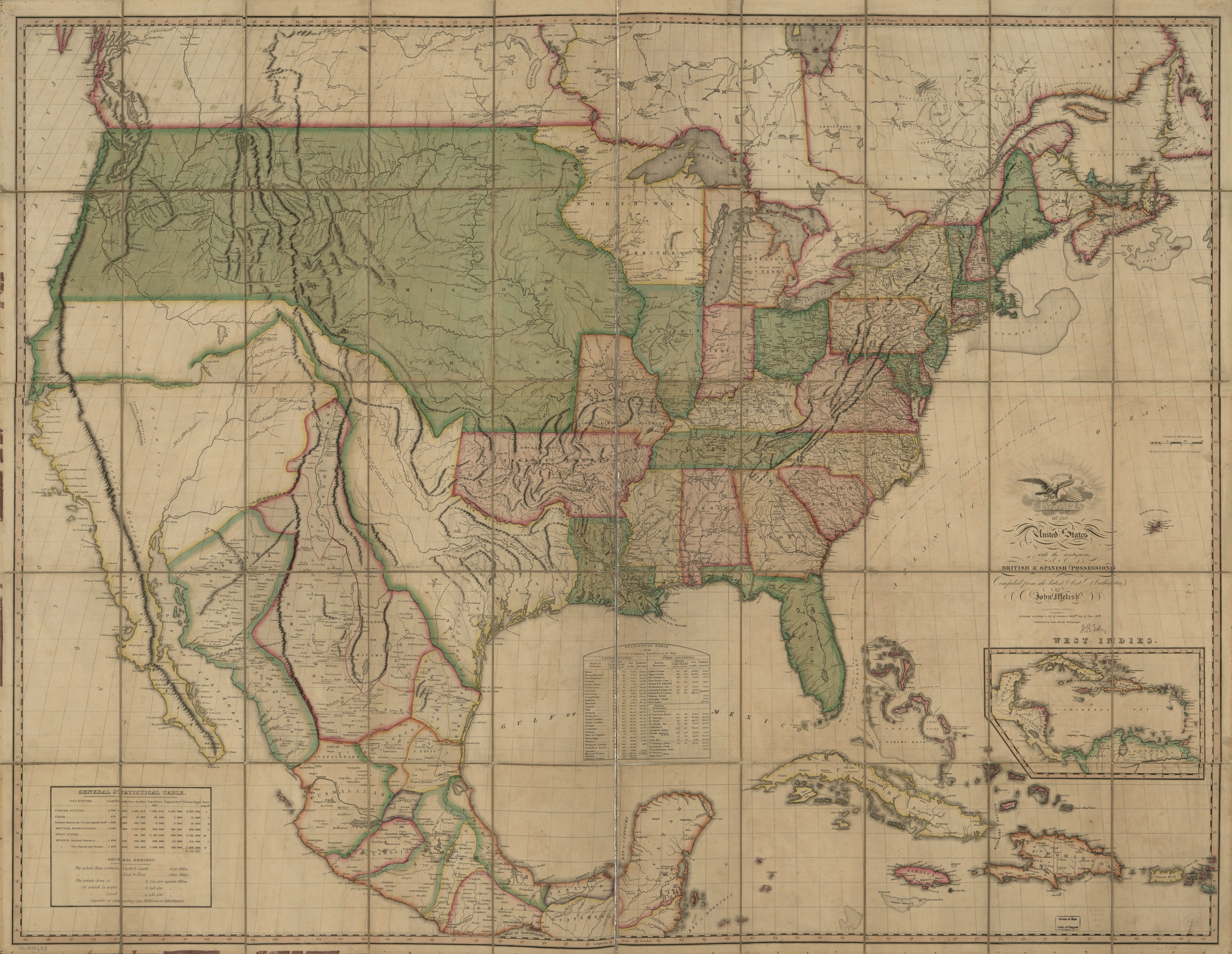 This old map of Map of the United States of America : With the Contiguous British and Spanish Possessions from 1820 was created by John Melish, Henry Schenck Tanner, J. (John) Vallance in 1820