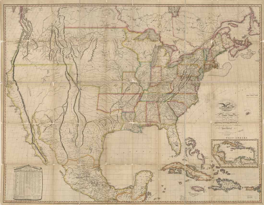 This old map of Map of the United States of America : With the Contiguous British and Spanish Possessions from 1823 was created by John Melish, Henry Schenck Tanner, J. (John) Vallance in 1823