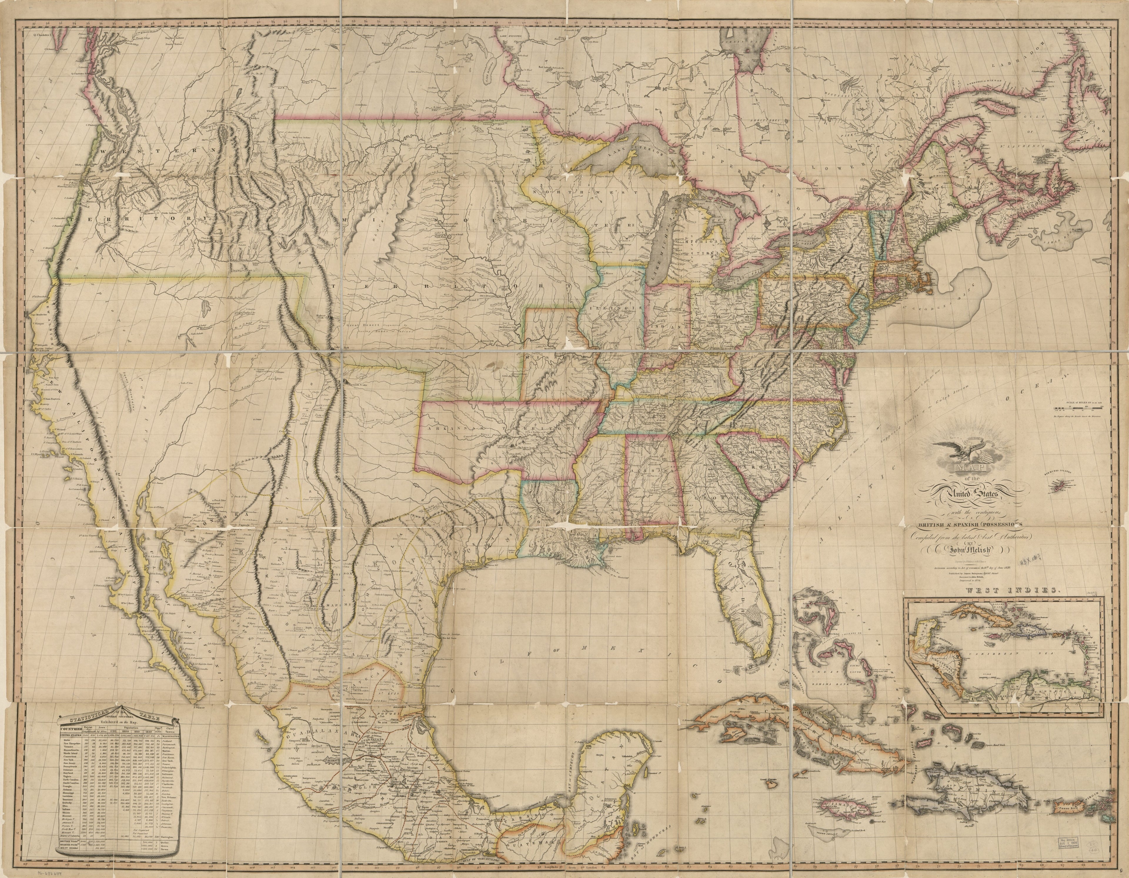 This old map of Map of the United States of America : With the Contiguous British and Spanish Possessions from 1823 was created by John Melish, Henry Schenck Tanner, J. (John) Vallance in 1823