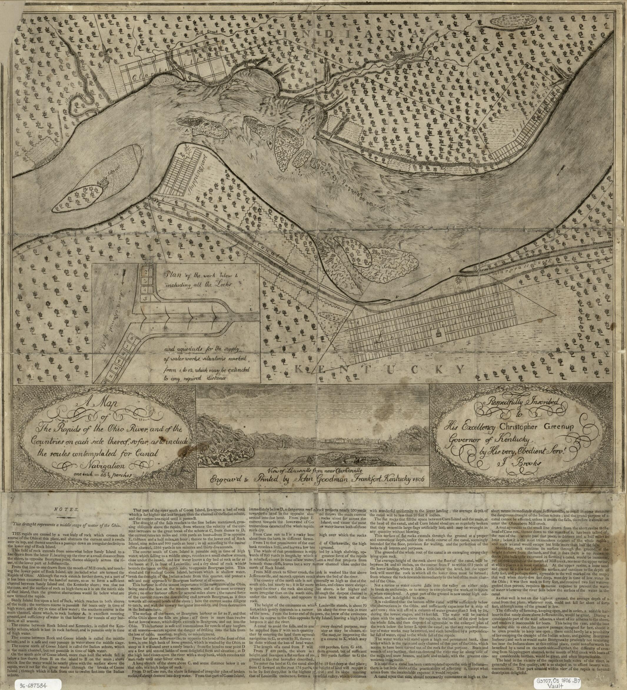 This old map of A Map of the Rapids of the Ohio River and of the Countries On Each Side Thereof : So Far, As to Include the Routes Contemplated for Canal Navigation from 1806 was created by J. (Jared) Brooks, John Goodman in 1806