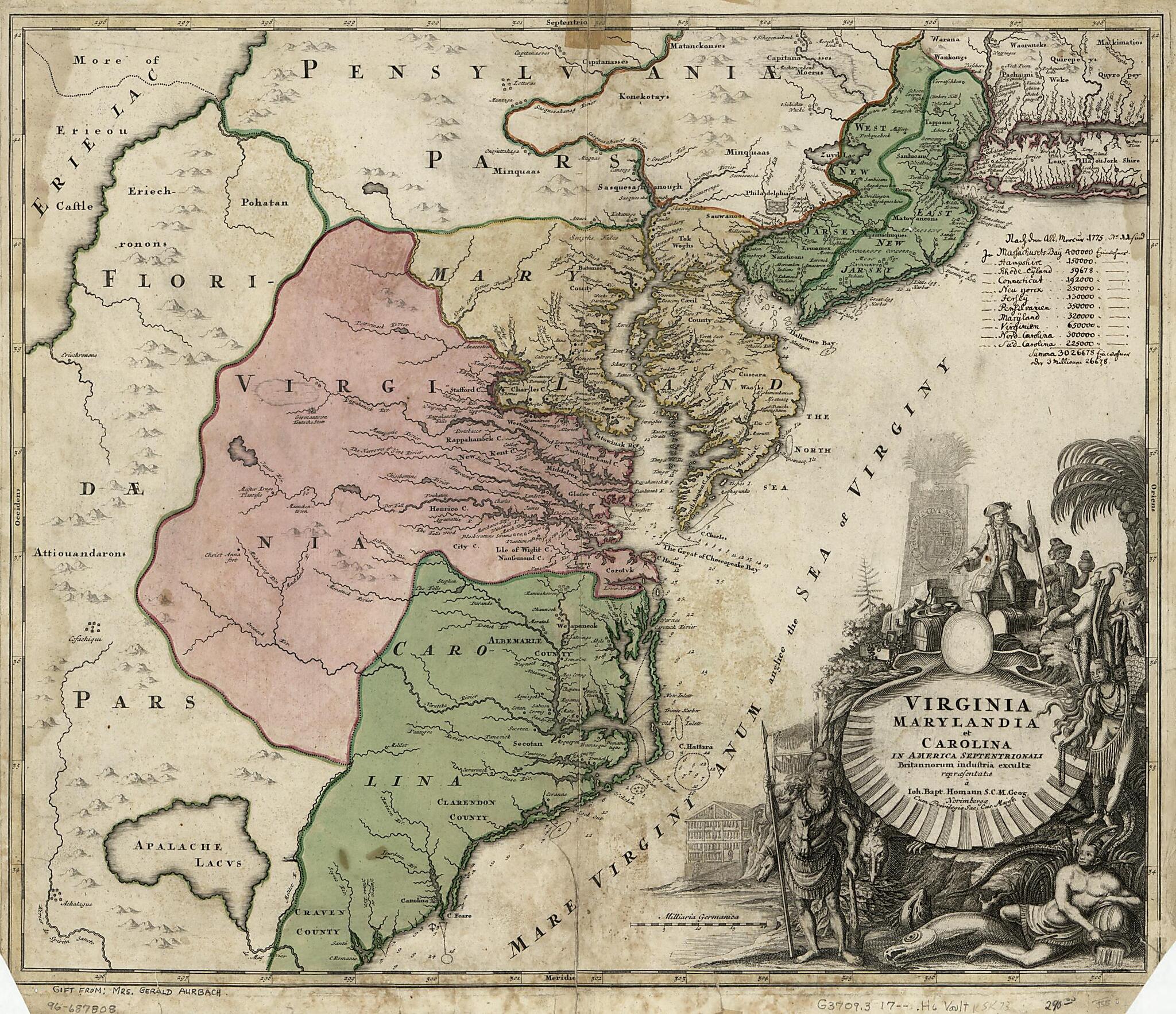 This old map of Virginia, Marylandia Et Carolina In America Septentrionali Brittannorum Industria Excultæ from 1700 was created by Johann Baptist Homann in 1700