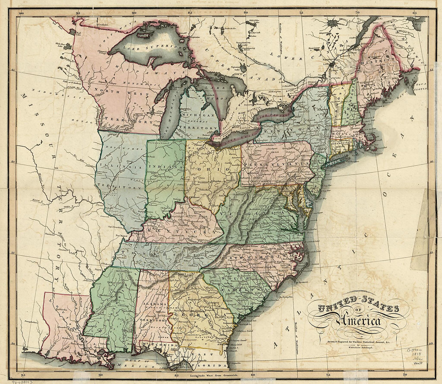 This old map of United States of America from 1818 was created by  W. &amp; D. Lizars in 1818