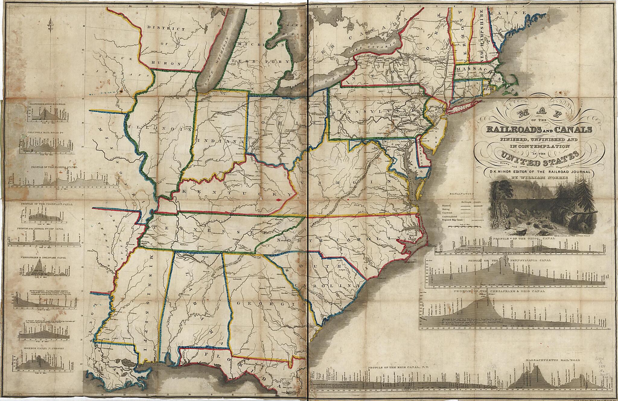 This old map of Map of the Railroads and Canals, Finished, Unfinished, and In Contemplation, In the United States (Rail Road Map) from 1834 was created by Daniel K. Minor, William Norris in 1834
