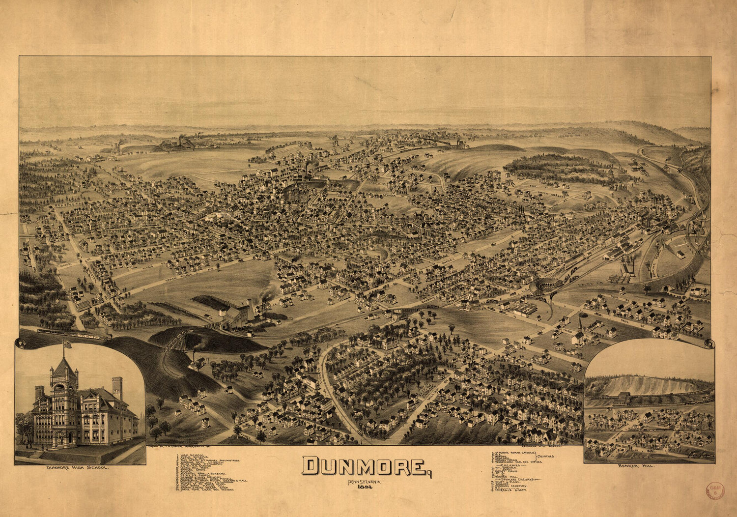 This old map of Dunmore, Pennsylvania (Dunmore, Pennsylvania, from 1892) was created by A. E. (Albert E.) Downs, T. M. (Thaddeus Mortimer) Fowler in 1892