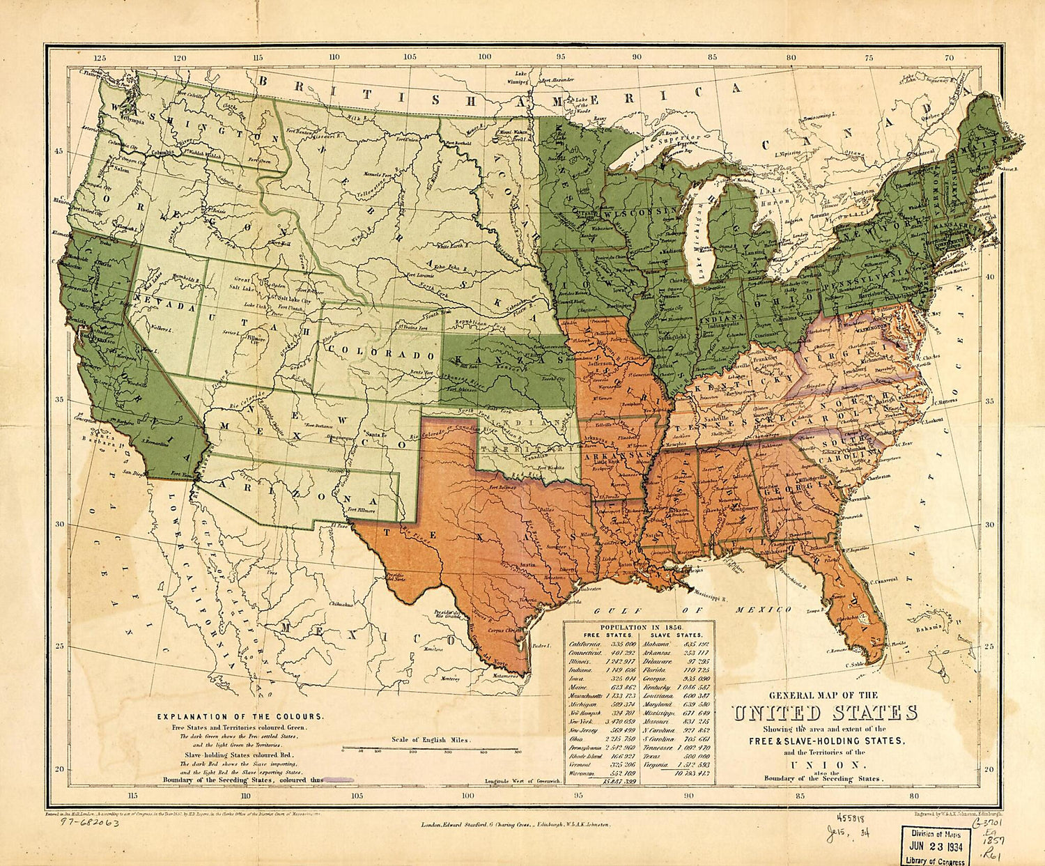 Holding States, and the Territories of the Union : Also the Boundary of the Seceding States 1857 by Relic Map Company
