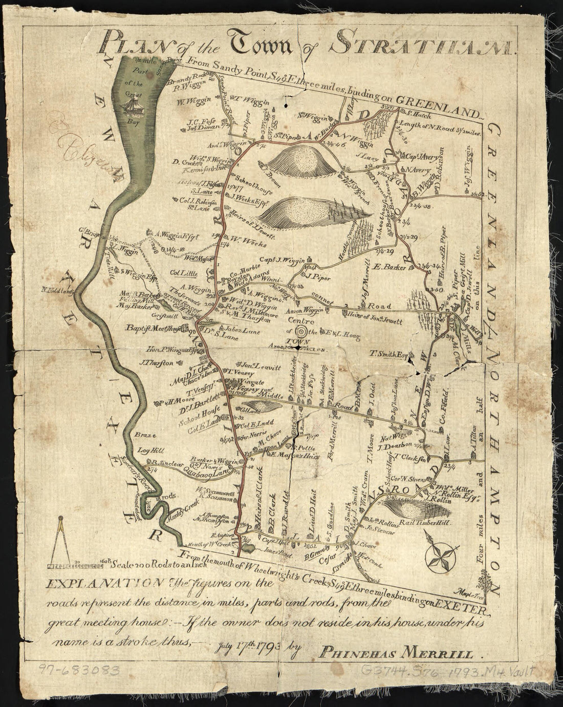This old map of Plan of the Town of Stratham from 1793 was created by Phinehas Merrill in 1793