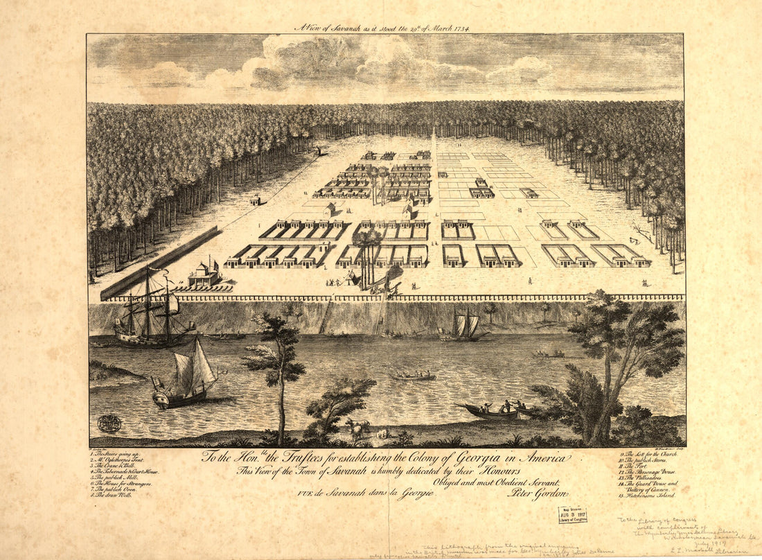 This old map of A View of Savannah As It Stood the 29th of March from 1734 was created by Peter Gordon in 1734