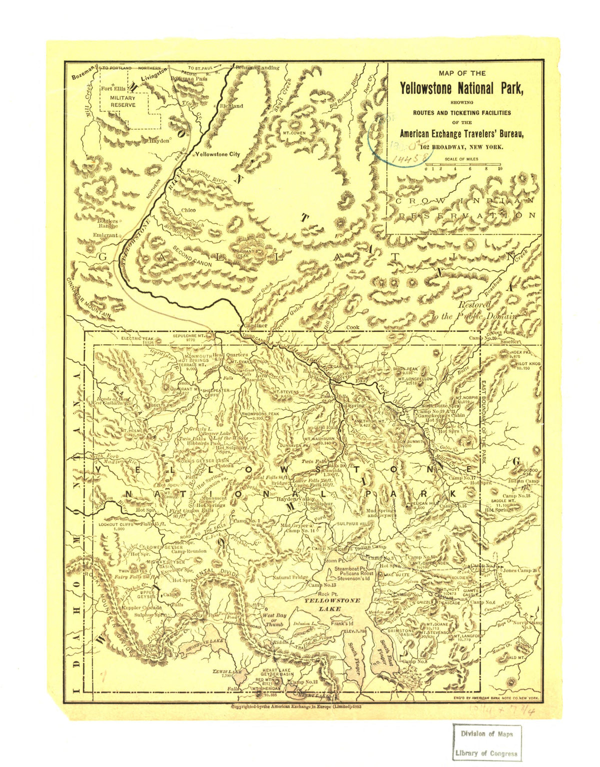 Map of the Yellowstone National Park, Showing Routes and Ticketing Facilities of the American Exchange Travelers&