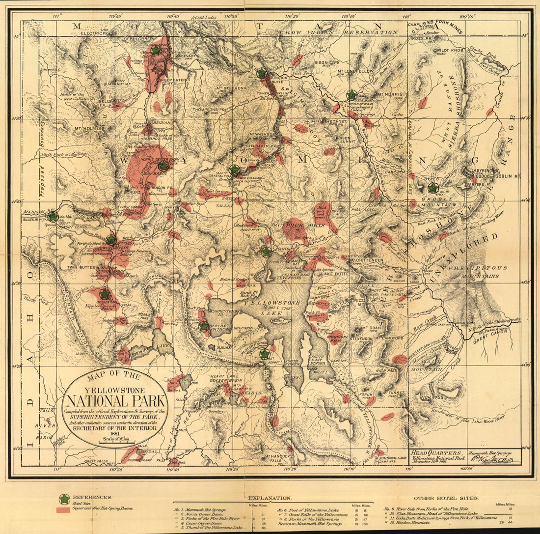 This old map of Map of the Yellowstone National Park from 1881 was created by  in 1881