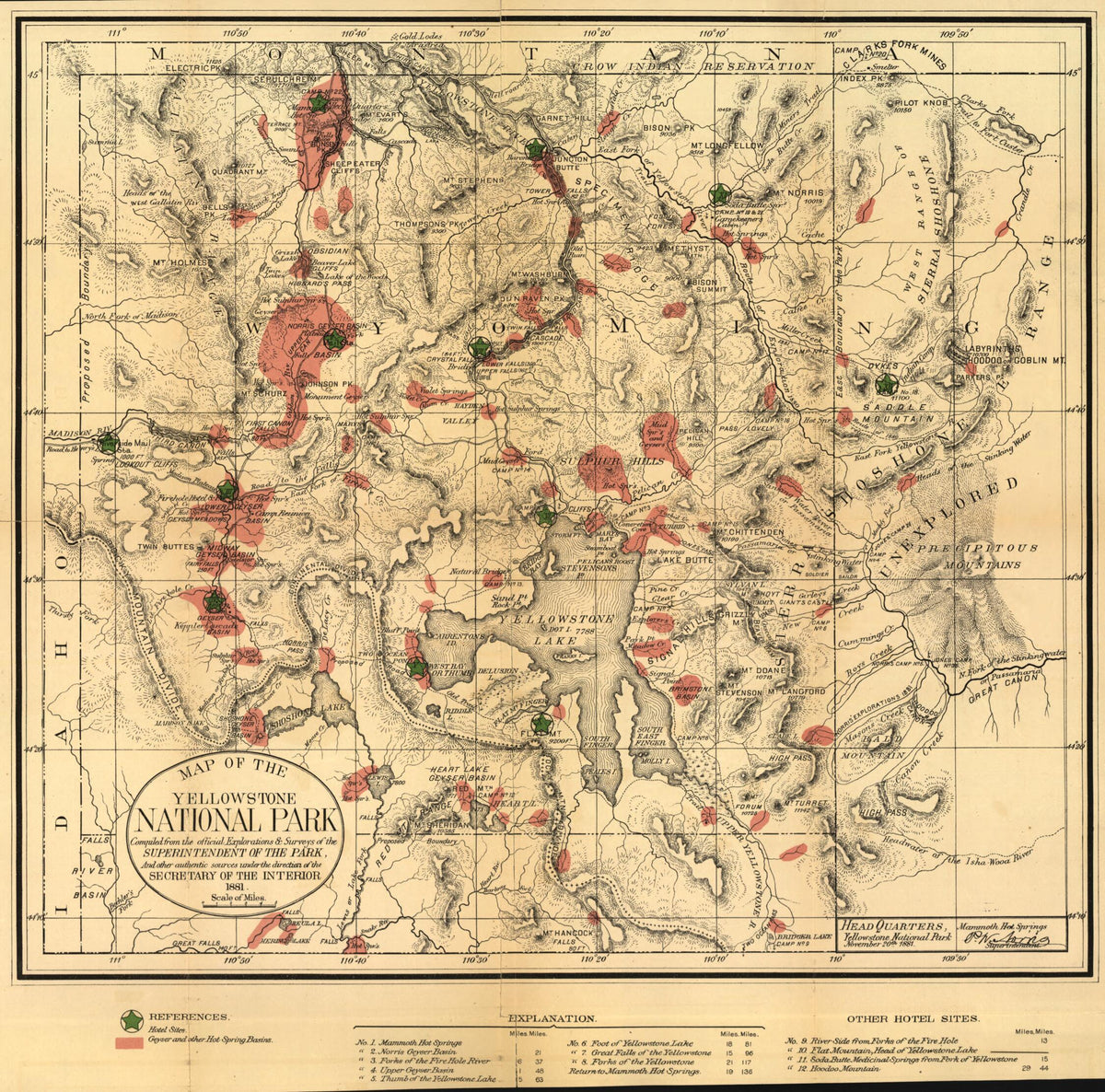 Map of the Yellowstone National Park 1881 by Relic Map Company