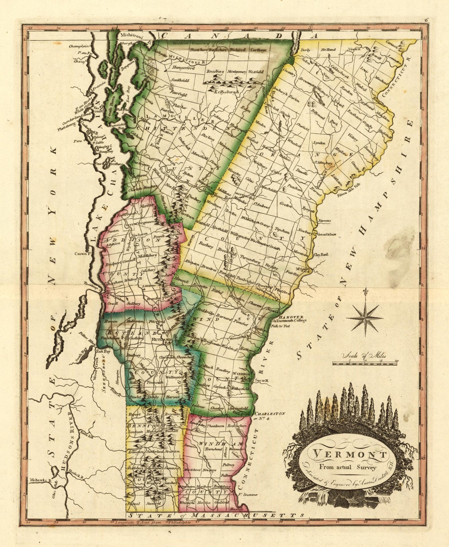 This old map of Vermont, from Actual Survey from 1810 was created by Amos Doolittle, Samuel Lewis in 1810