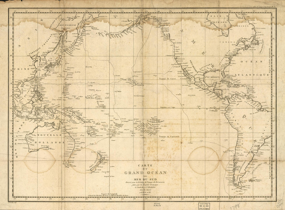 This old map of Carte De Grand Océan Ou Mer Du Sud from 1788 was created by  in 1788