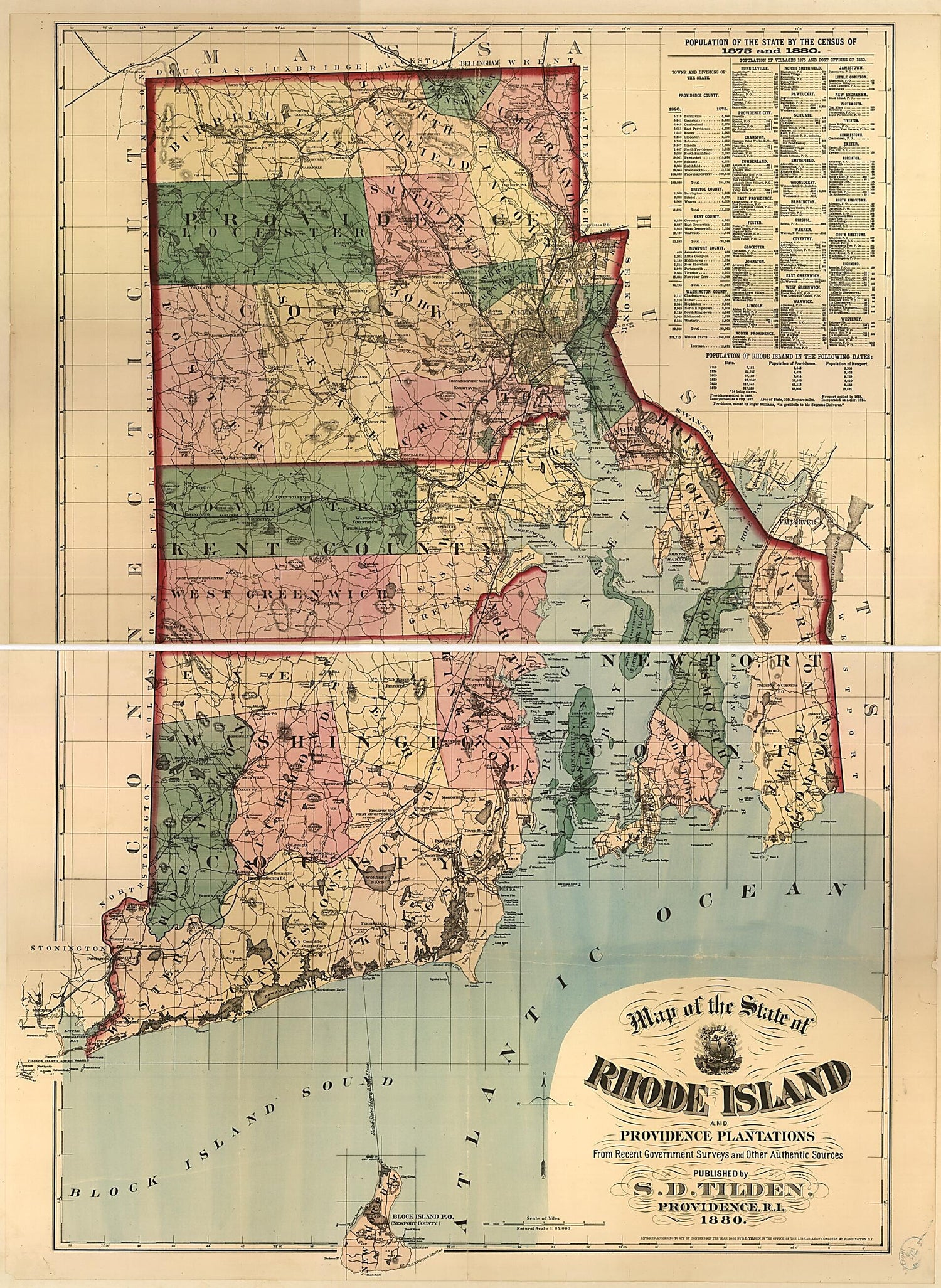 This old map of Map of the State of Rhode Island and Providence Plantations from 1880 was created by S. D. Tilden in 1880