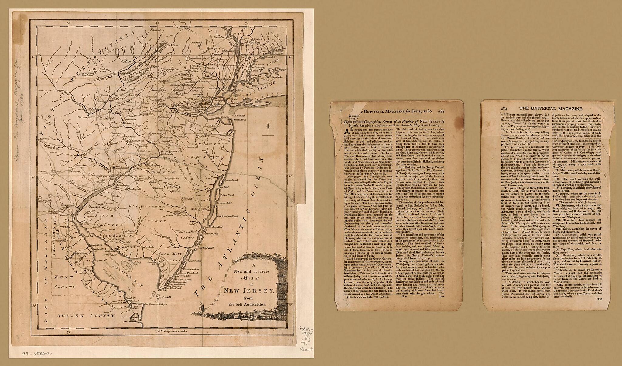 This old map of A New and Accurate Map of New Jersey, from the Best Authorities from 1780 was created by  in 1780