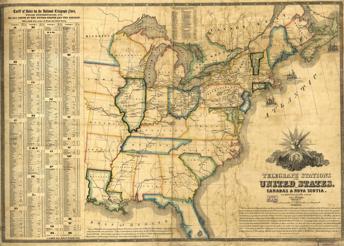 This old map of Telegraph Stations In the United States, the Canadas &amp; Nova Scotia from 1853 was created by Chas. B. Barr in 1853