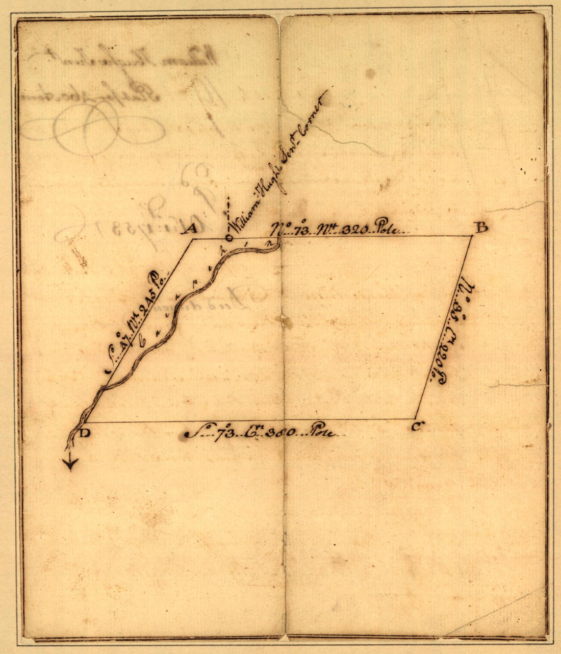 This old map of Plat of a Survey for William Hughes, Jr. of 460 Acres In Frederick County, Va. On the Cacapon River from 1750 was created by George Washington in 1750