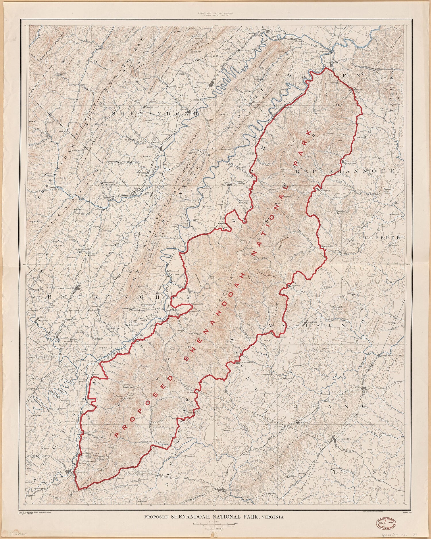 This old map of Proposed Shenandoah Valley National Park, Virginia from 1926 was created by  Geological Survey (U.S.) in 1926