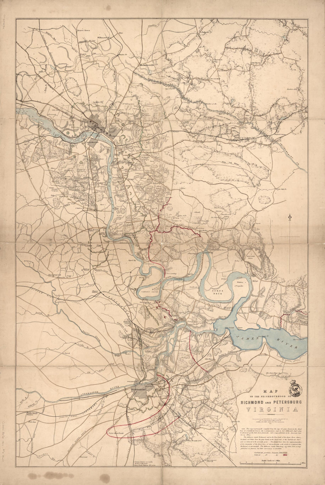 This old map of Map of the Neighbourhood of Richmond and Petersburg, Virginia from 1864 was created by A. C. Cooke, H. James in 1864