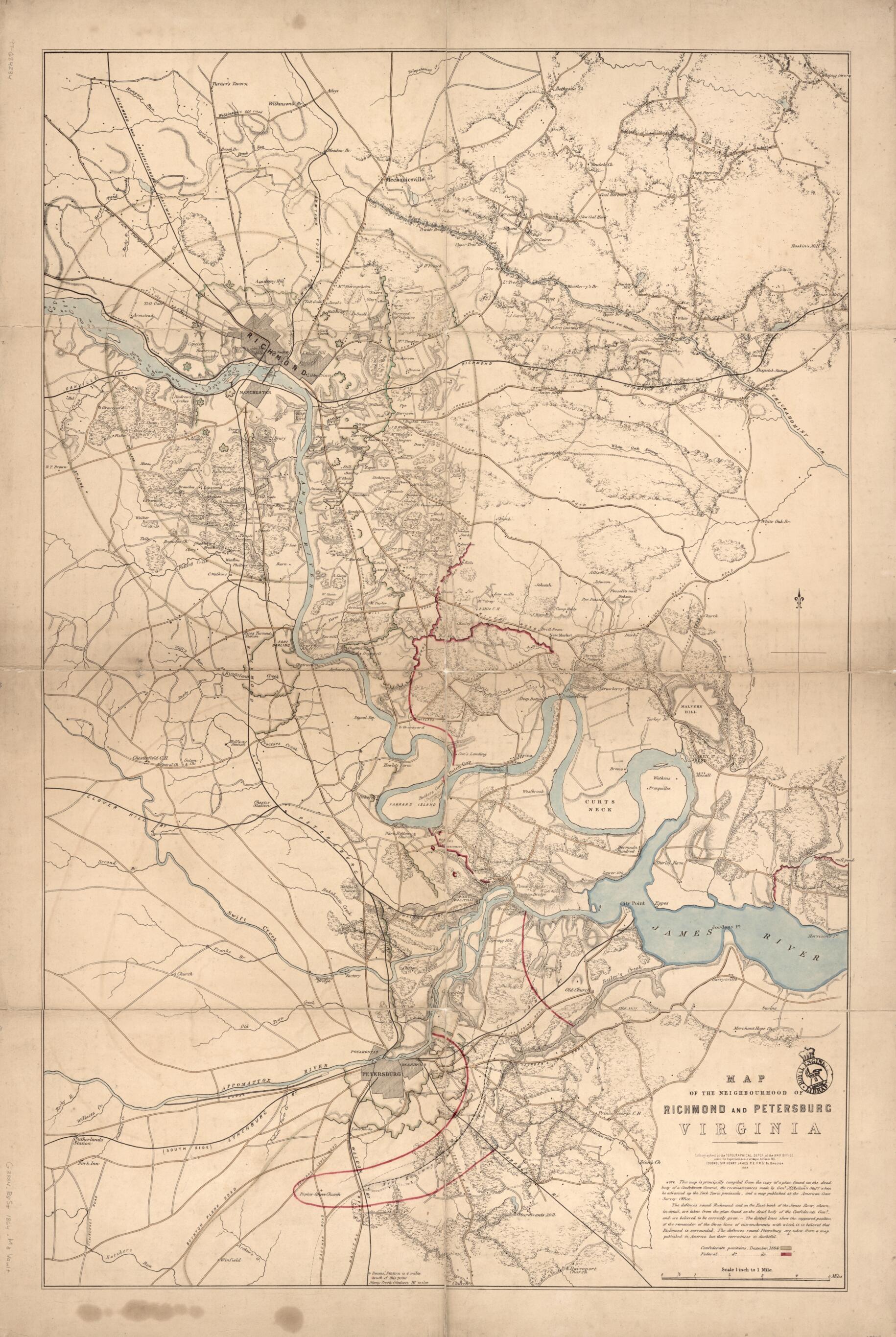 This old map of Map of the Neighbourhood of Richmond and Petersburg, Virginia from 1864 was created by A. C. Cooke, H. James in 1864