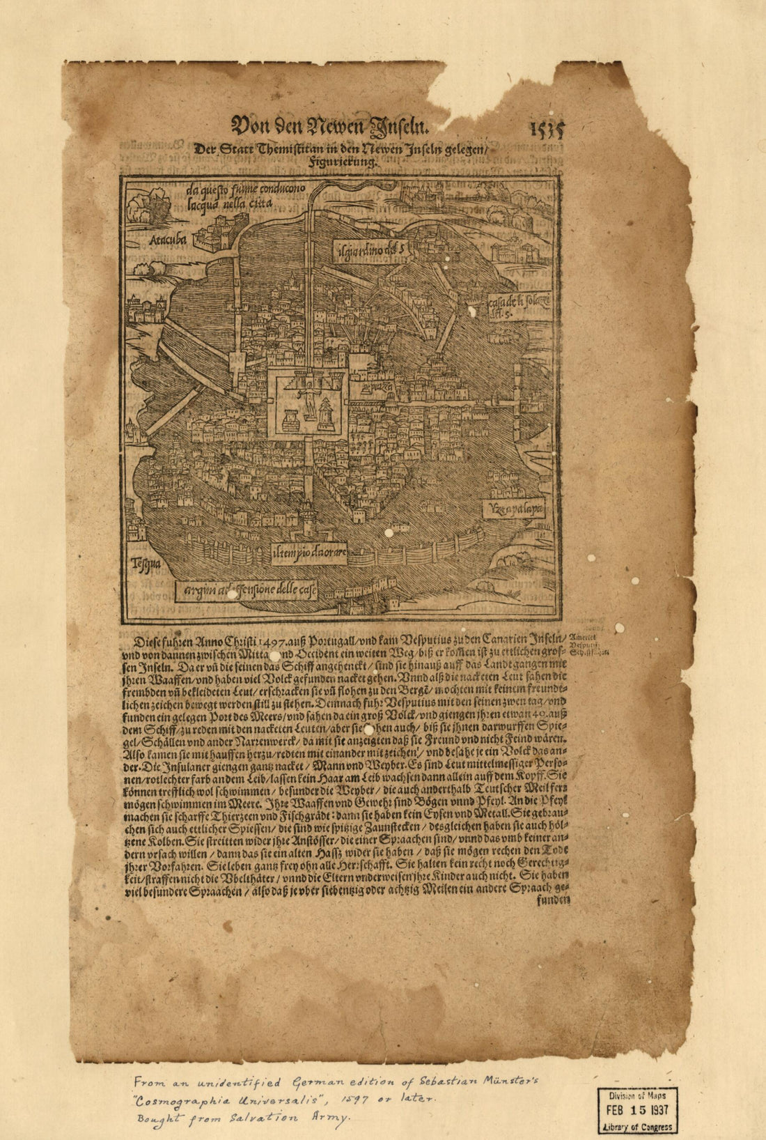 This old map of Von Den Newen Inseln : Der Statt Themistitan In Den Newen Inseln Gelegen/figurierung from 1597 was created by Sebastian Münster in 1597