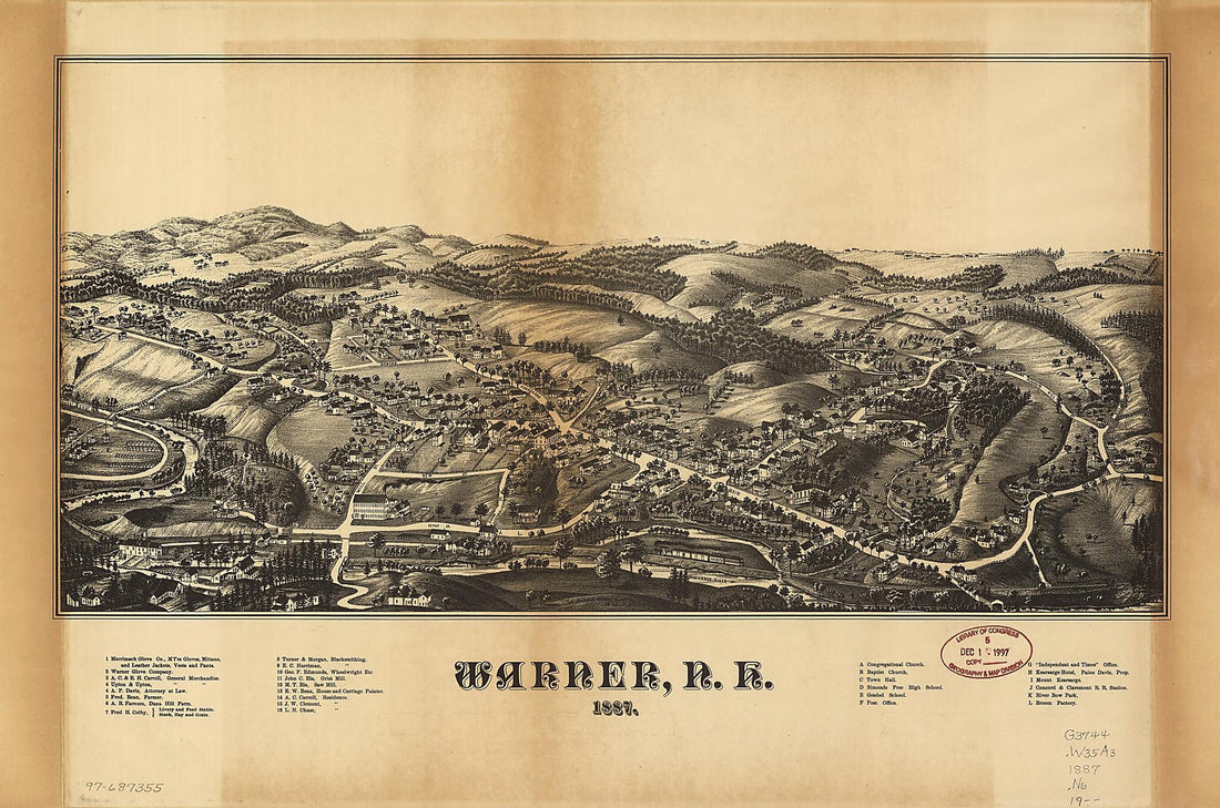 This old map of Warner, New Hampshire, 1887 from 1877 was created by George E. Norris in 1877