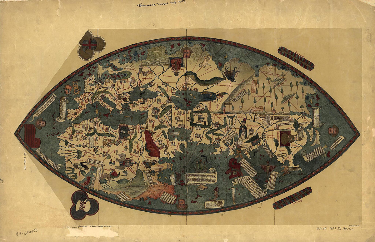 Genoese World Map 1457 1912 by Relic Map Company