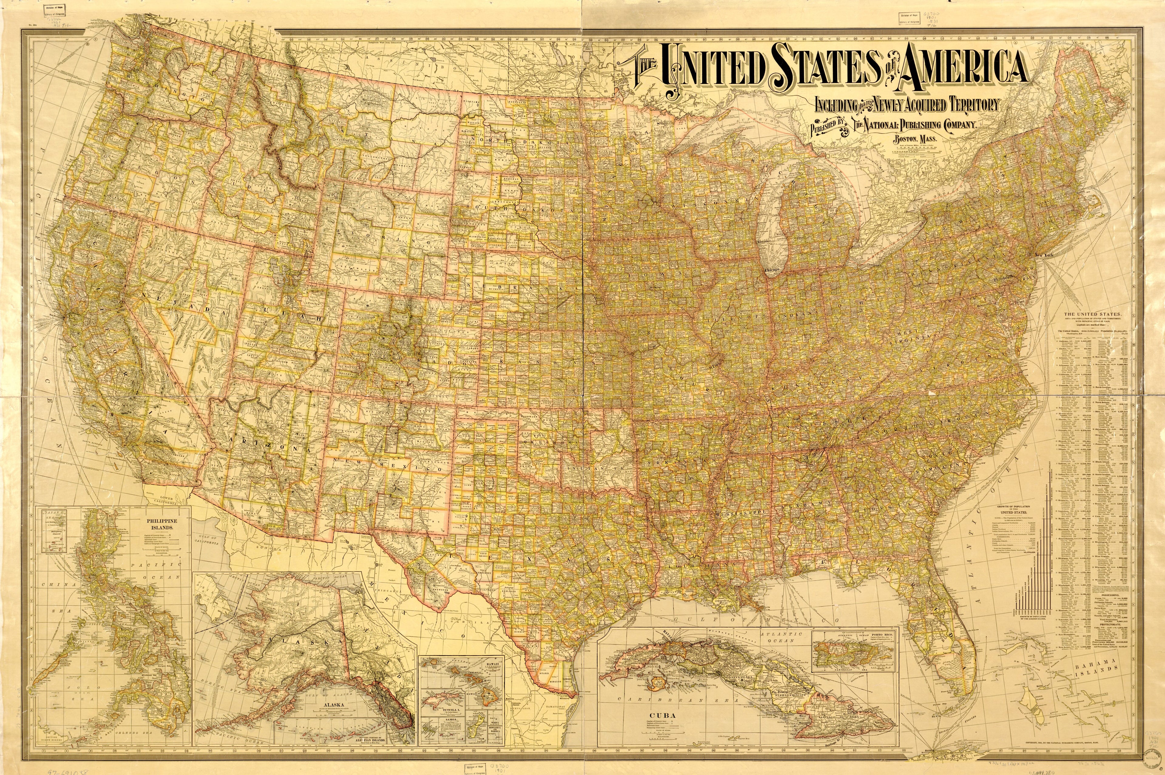 This old map of The United States of America : Including All Its Newly Acquired Territory from 1901 was created by Mass.) National Publishing Company (Boston in 1901