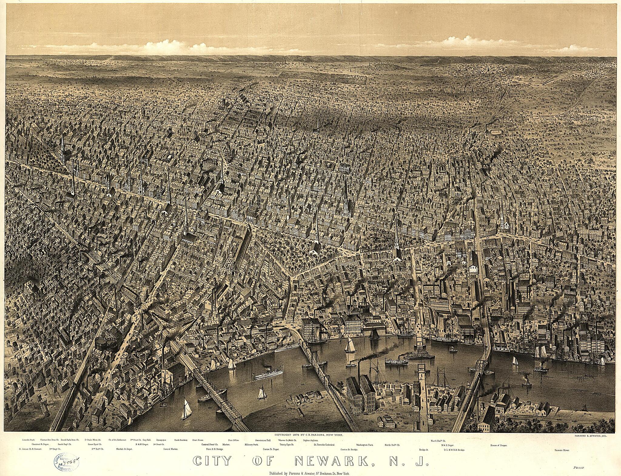 This old map of City of Newark, New Jersey / Parsons &amp; Atwater, Del from 1874 was created by  Parsons &amp; Atwater in 1874