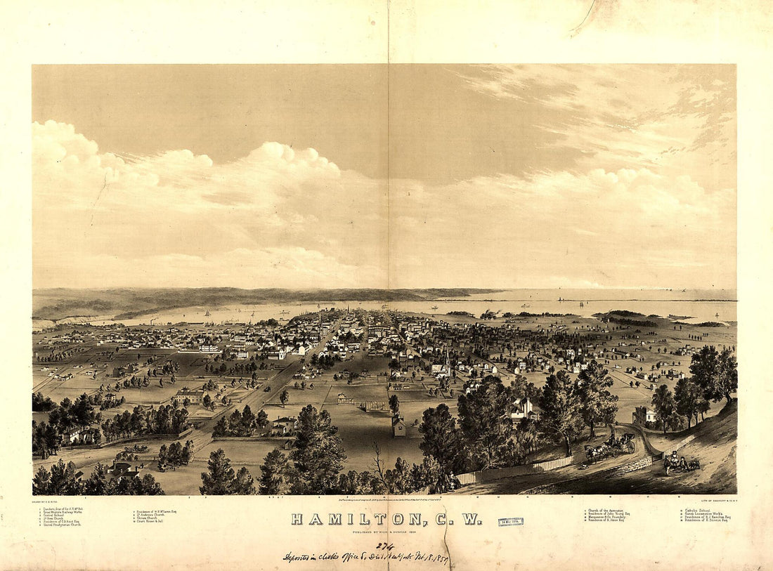 This old map of Hamilton, C.W. / Drawn by G.S. Rice ; Lith. of Endicott &amp; County, New York from 1859 was created by N.Y.) Endicott &amp; Co. (New York, G. S. Rice in 1859