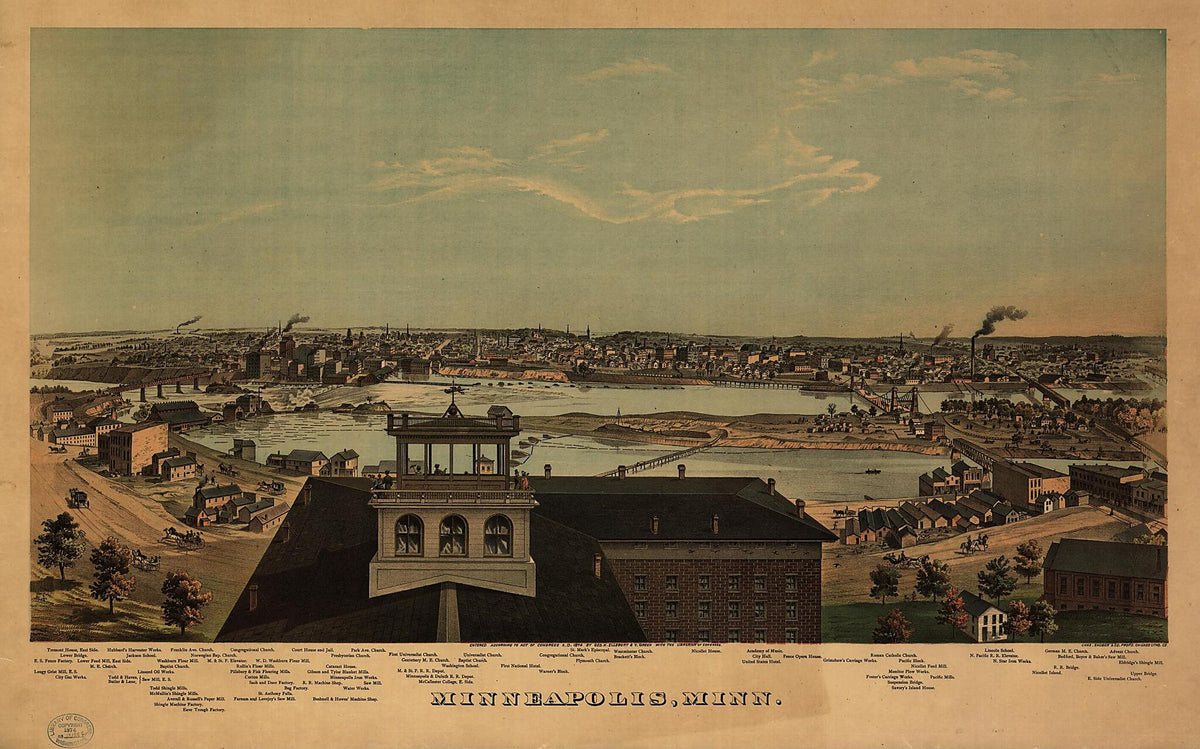 Minneapolis, Minnesota / Hoffman ; Chas. Shober &amp; County Props. Chicago Litho. Co 1874 by Relic Map Company